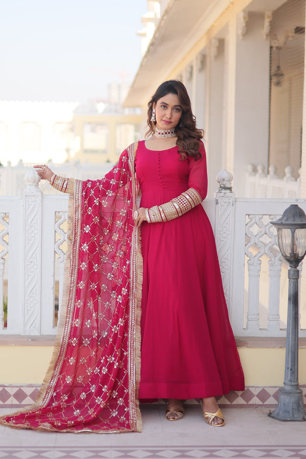 Pink Gown with Heavy Dupatta