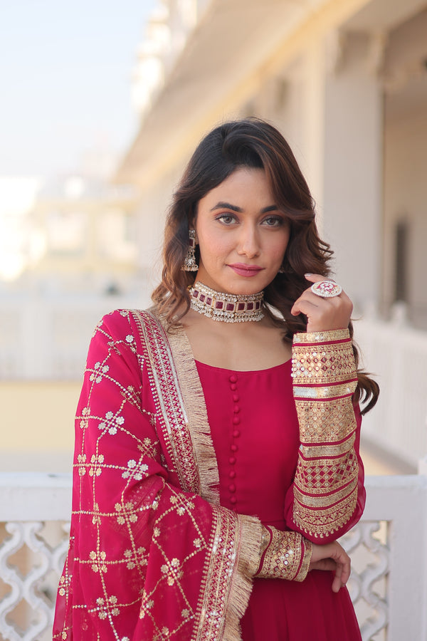 Pink Gown with Heavy Dupatta