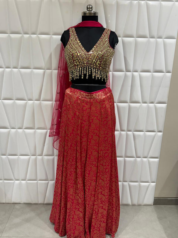 Trendy Hot Pink Kali Palazzo Set For Mehendi Engagement And Wedding Celebrations at Pune