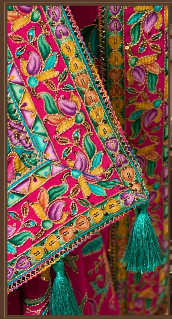 Pink Multicolor Premium HO Designer Saree showcasing detailed sequin pallu for wedding & festive wear | BharatPlaza