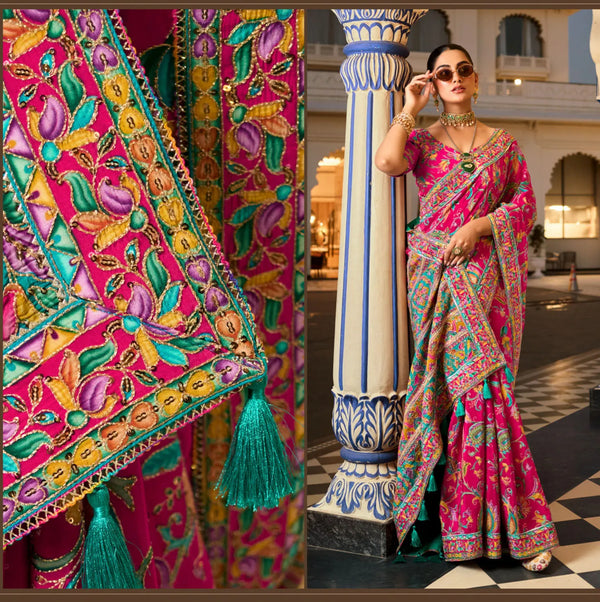 Pink Multicolor Premium HO Designer Saree perfect for luxury celebrations and wedding & festive wear | BharatPlaza