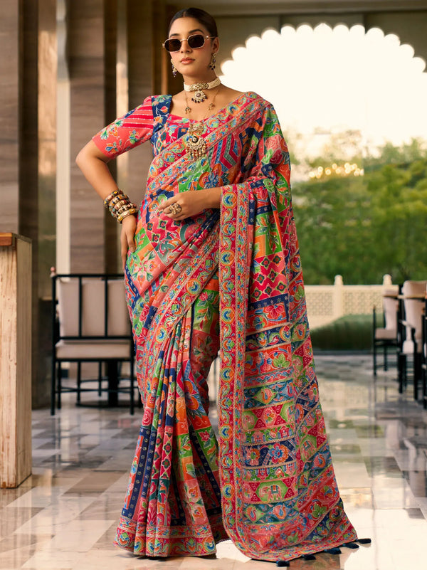 Vibrant Multicolor Premium HO Designer Saree featuring heavy rich readymade blouse for wedding & festive wear | BharatPlaza