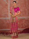 Chiku Pink Shana Silk Designer Saree highlighting pure Kutchi mirror work for wedding & festive wear | BharatPlaza