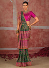 Emerald Green Shana Silk Designer Saree showcasing stunning diamond embellishments for festive wedding wear | BharatPlaza