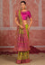 Parrot Pink Pure Shana Silk Designer Saree featuring intricate resham border work for wedding & festive wear | BharatPlaza