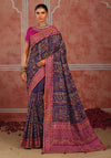 Purple Pink Pure Shana Silk Designer Saree featuring elegant pure Kutchi work for wedding & festive wear | BharatPlaza
