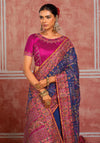 Royal Blue Shana Silk Designer Saree highlighting dazzling heavy mirror work for wedding & festive wear | BharatPlaza