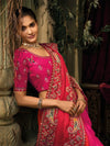 Rani Pink Gajji Silk Saree with Emerald Embroidery Wedding Wear Live Original in Dublin