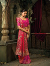 Luxury Rani Pink Silk Saree with Paisley Emerald Border Live Original Frankfurt