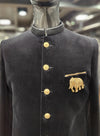 Royal Heritage Black Indo Western with Embroidered Elephant Motif for Luxury Weddings in Texas | BharatPlaza