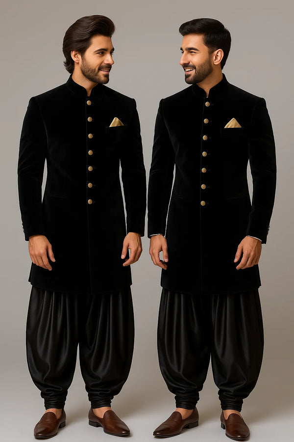 Black Velvet Indo Western with Black Patiala Baggy Pant – Groomsmen
