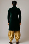 Emerald Green Velvet Indo-Western Sherwani – Wedding Wear - Bharat Plaza