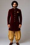 Friends Theme Based Maroon Velvet IndoWestern with Gold Patiala - Bharat Plaza