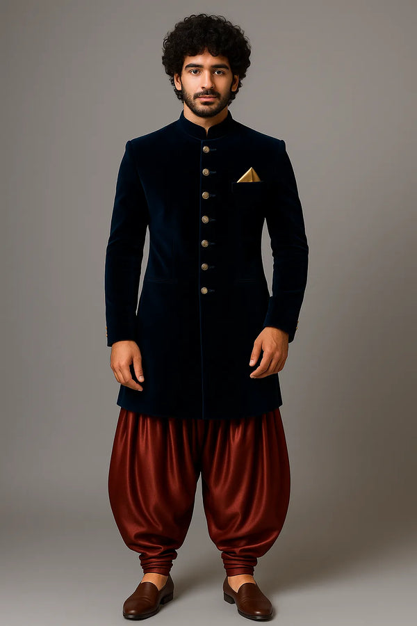 Azure Velvet The Designer Reception Indowestern - Bharat Plaza