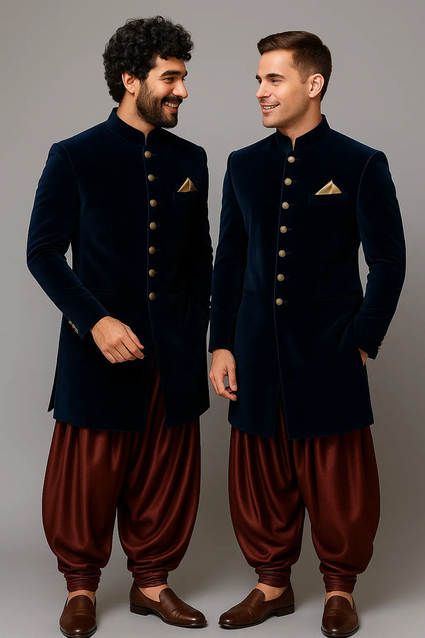 Azure Velvet The Designer Reception Indowestern - Bharat Plaza