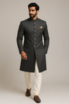 Charcoal Black Terry Rayon Sherwani – Imperial Wedding Wear - Bharat Plaza