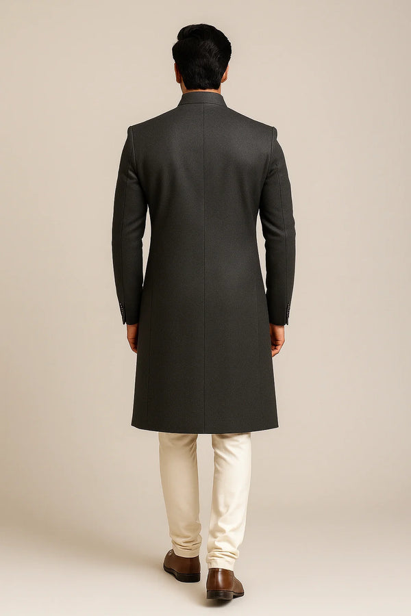 Charcoal Black Terry Rayon Sherwani – Imperial Wedding Wear - Bharat Plaza