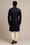 Royal Nawabi Navy Blue Sherwani Set with Cotton Kurta & Churidar - Bharat Plaza