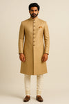Royal Beige Terry Rayon Sherwani – Regal Wedding Wear - Bharat Plaza