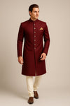 Deep Maroon Terry Rayon Sherwani – Regal Wedding Wear - Bharat Plaza