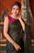 Dark Grey Khadi Cotton Saree showcasing a striking contrast pink blouse perfect for luxury festive events | BharatPlaza