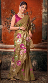 Khaki Brown Khadi Cotton Saree featuring natural texture and elegant jhallar border for daytime celebrations | BharatPlaza