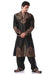 Black Raw Silk Heavy Embroidered Partywear Pathani for Men