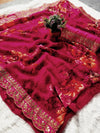 Pink floral saree with golden foil border and blouse