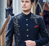Navy Embroidered Beads Indowestern