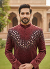 Maroon Cotton Velvet Groom Indo-Western Embroidered Design New Jersey, USA