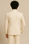 Back view of the ivory Jodhpuri suit showing its clean coat finish and matching trousers for a London wedding