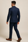 Back view of navy blue Jodhpuri suit showing the clean coat finish and matching trousers for a Casablanca reception