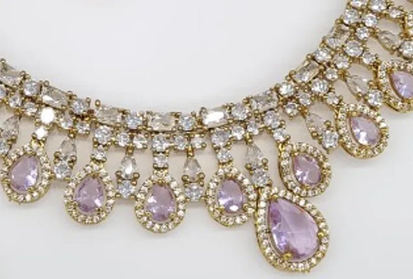 Bridal Choker Set with Light Pink CZs and Mehandi in Polish