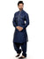 Dark Blue Linen Pathani Suit with Designer Piping Detailing