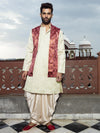 SKB1095W Cream Dhoti Kurta Brocade Jacket
