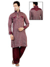 Multi Color Linen Pathani Suits with Designer Fabric Collar & Vertical Stripes