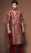 Rich Maroon Self Brocade Kurta Pyjama for Men