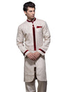 Cream Linen Indo Western with Maroon Velvet Detailing