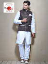 SKB2796BJ White Kurta Grey Jute Nehru Jacket