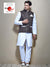 White Linen Kurta with Grey Jute Nehru Jacket for Men