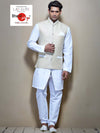 SKB2796CJ White Kurta Grey Jute Nehru Jacket