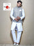 White Linen Kurta with Grey Jute Nehru Jacket for Men
