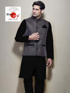Black linen kurta with Nehru Jacket