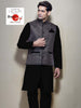 Black Linen Kurta with Contrast Grey Jute Nehru Jacket