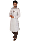 Off White Linen Kurta Set with Dusty Brown Detailing