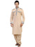 Cream Linen Casual Pathani Suit with Broad Lining Print Detailing