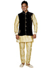 Cream Raw Silk Kurta Pyjama with Black Velvet Nehru Jacket