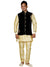 Cream Raw Silk Kurta Pyjama with Black Velvet Nehru Jacket