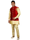 Cream Silk Kurta Pyjama with Maroon Velvet Nehru Jacket