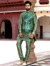 Light Olive Green Kurta with Digital Print Nehru Jacket